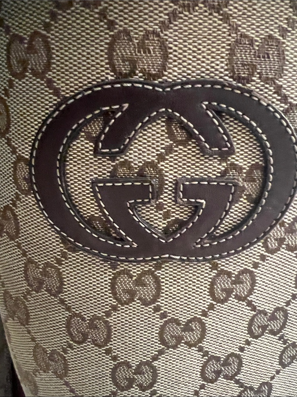 GUCCI Beige GG Canvas Knee-High Logo Heeled Boots - Picture 2 of 8